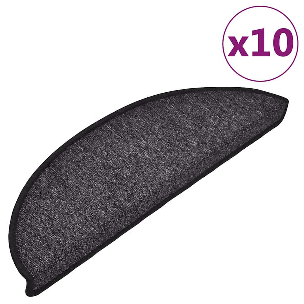 Tapis de marche d'escalier 10 pces 56x17x3 cm Anthracite Demi-lune