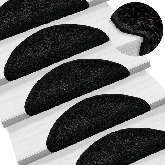 Stair Mats 10 pcs. 56x17x3 cm Black Semi-Circular
