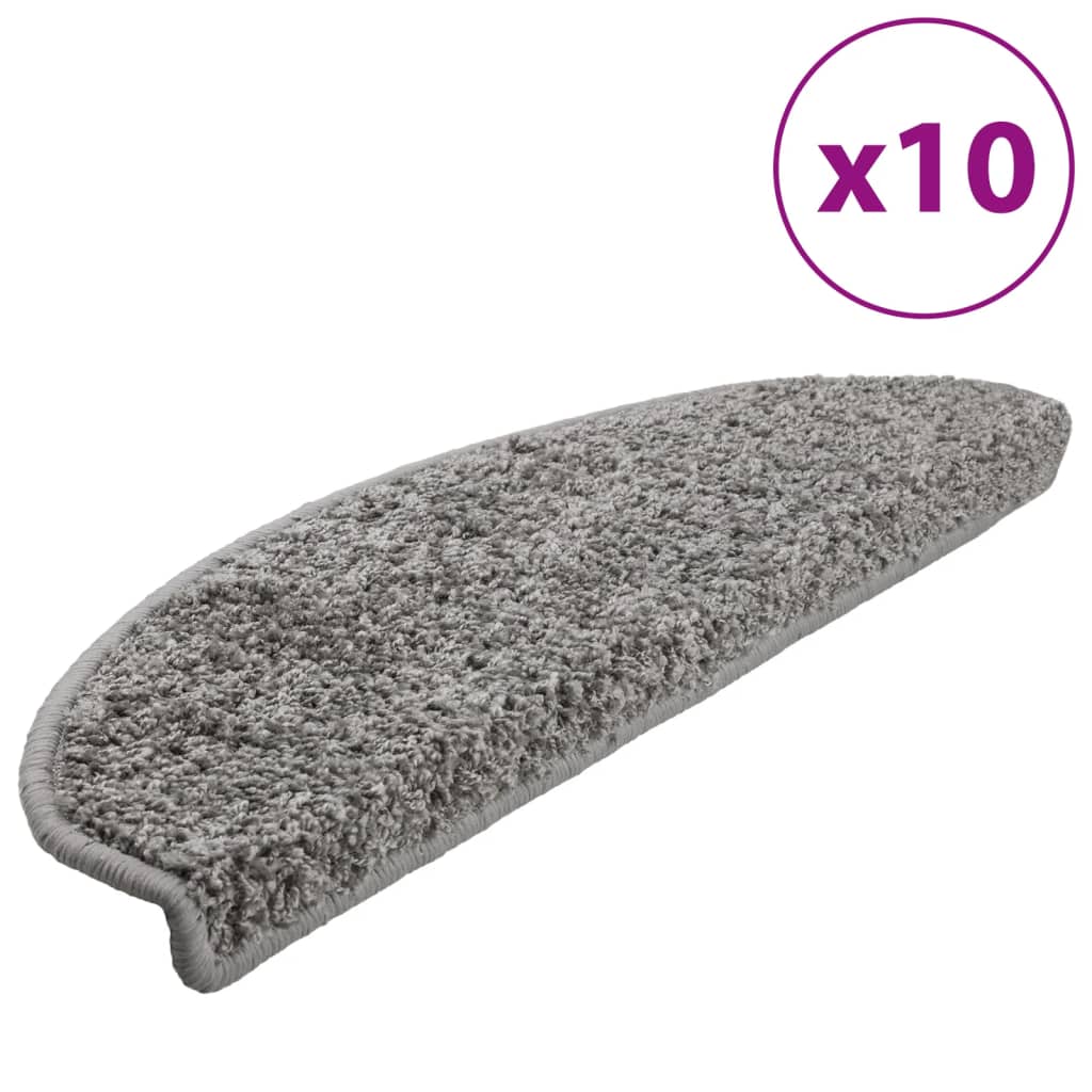 Tapis de marche d'escalier 10 pièces 65x21x4 cm Gris Demi-rond Grand