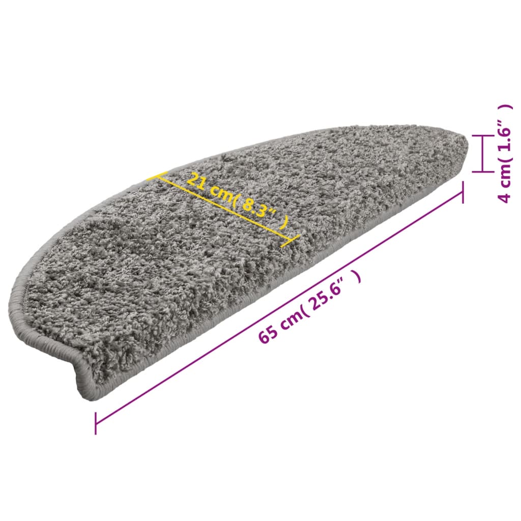 Tapis de marche d'escalier 10 pièces 65x21x4 cm Gris Demi-rond Grand