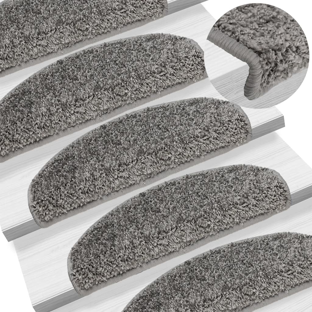 Tapis de marche d'escalier 10 pièces 65x21x4 cm Gris Demi-rond Grand