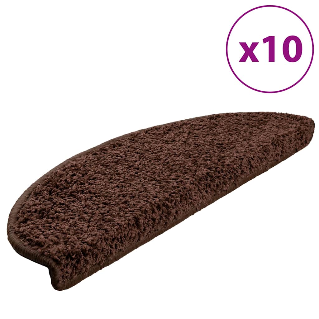 Tapis de marche d'escalier 10 p. 65x21x4 cm Brun Demi-rond Grand