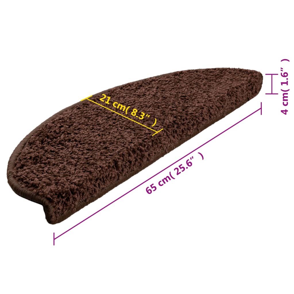 Tapis de marche d'escalier 10 p. 65x21x4 cm Brun Demi-rond Grand