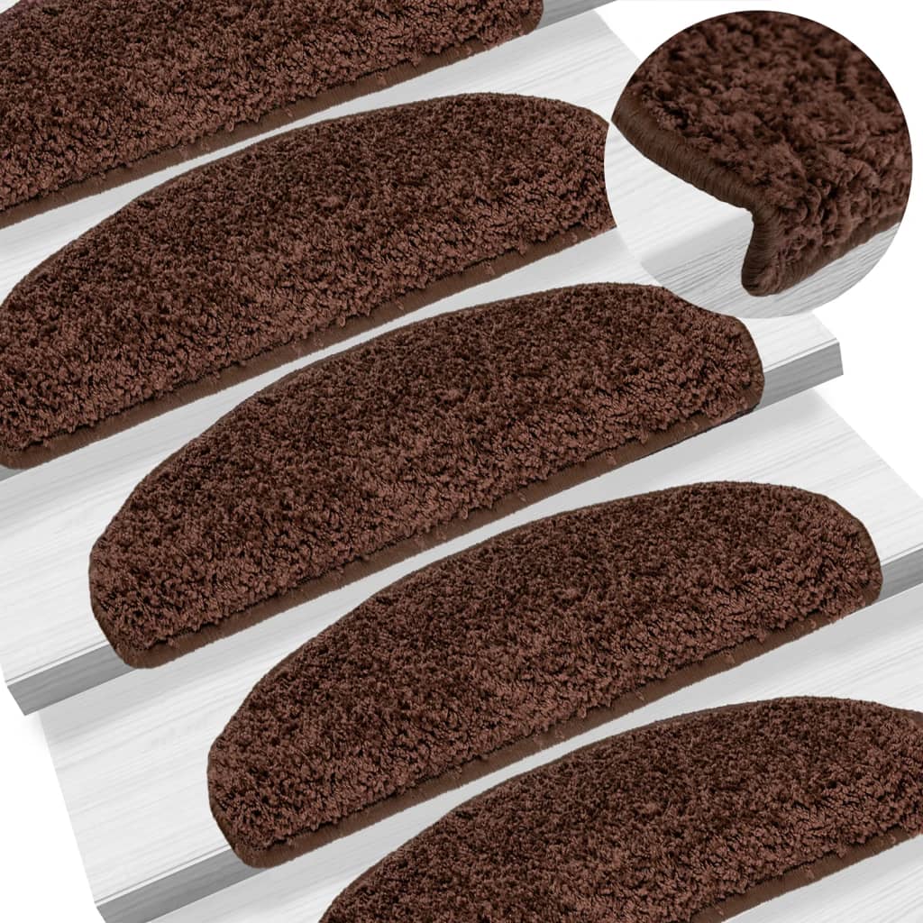 Tapis de marche d'escalier 10 p. 65x21x4 cm Brun Demi-rond Grand