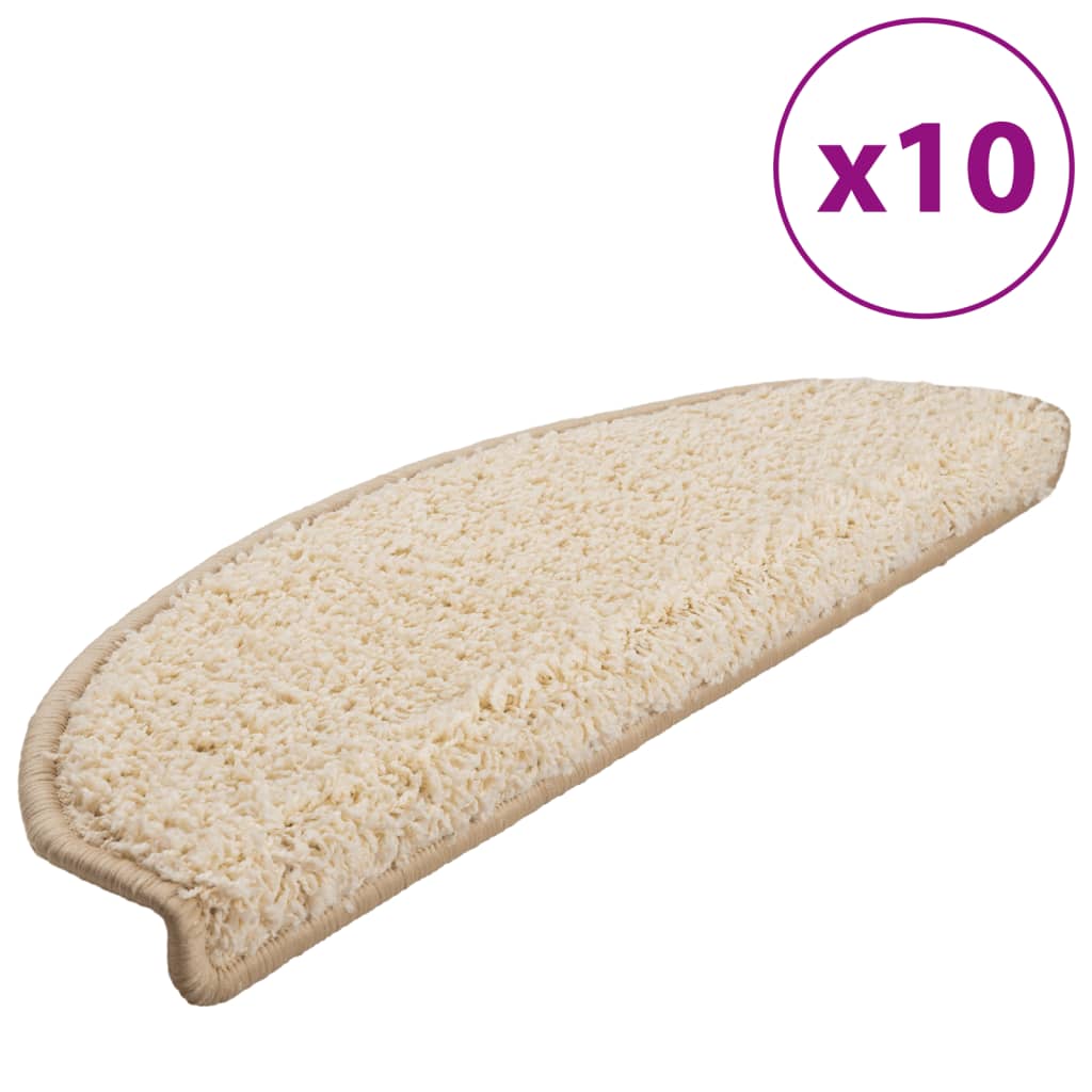 Stair Mats 10 pcs. 65x21x4 cm Cream Semi-Circular Large