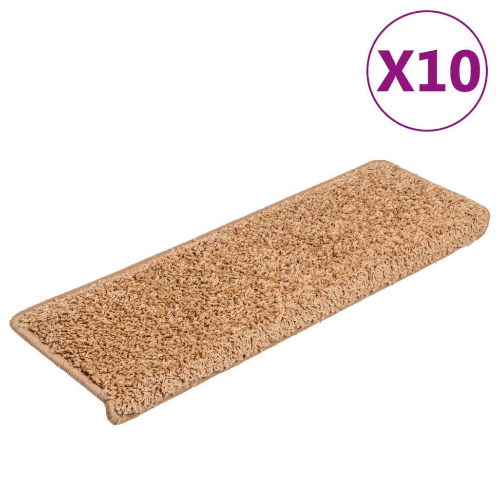 Tapis de marche d'escalier 10 p. 65x21x4 cm Beige Bord rectangulaire