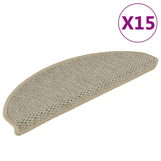 Stair Mats Self-Adhesive Sisal Look 15 Pcs 65x21x4 Light Beige