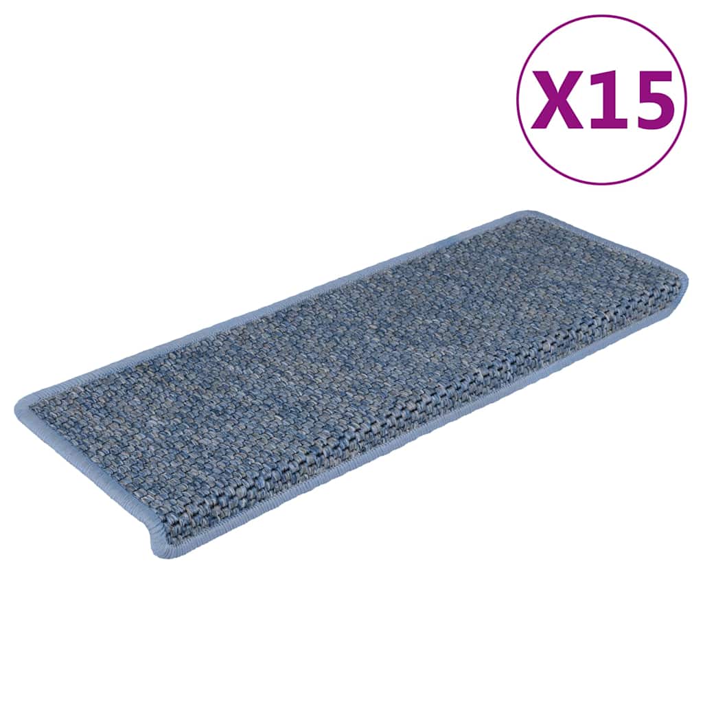 Stair Mats Self-Adhesive Sisal Look 15 Pcs. 65x21x4 cm Blue