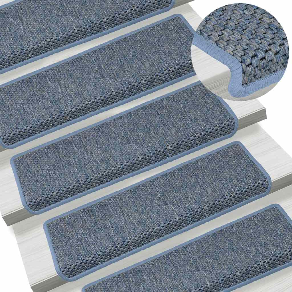 Stair Mats Self-Adhesive Sisal Look 15 Pcs. 65x21x4 cm Blue