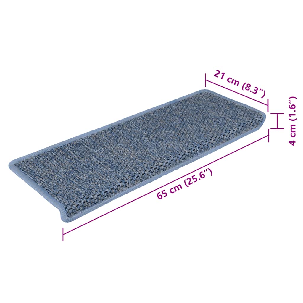 Stair Mats Self-Adhesive Sisal Look 15 Pcs. 65x21x4 cm Blue