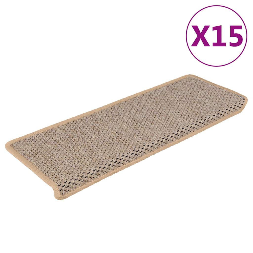 Self-adhesive Sisal Stair Mats 15 pcs. 65x21x4 cm Light Beige