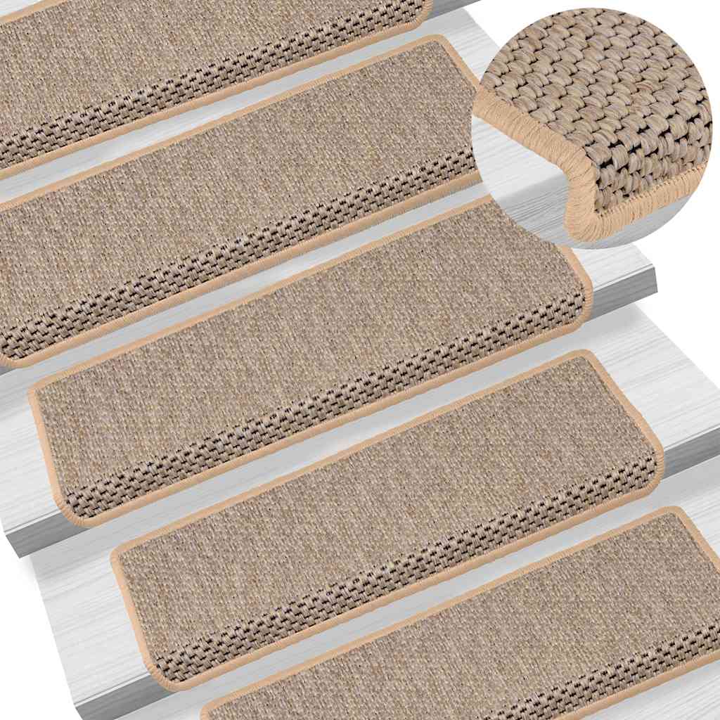 Self-adhesive Sisal Stair Mats 15 pcs. 65x21x4 cm Light Beige