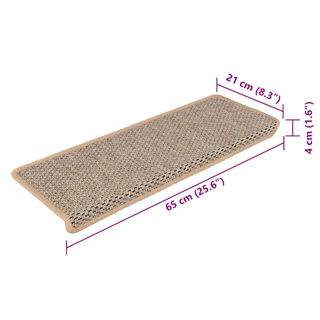 Self-adhesive Sisal Stair Mats 15 pcs. 65x21x4 cm Light Beige