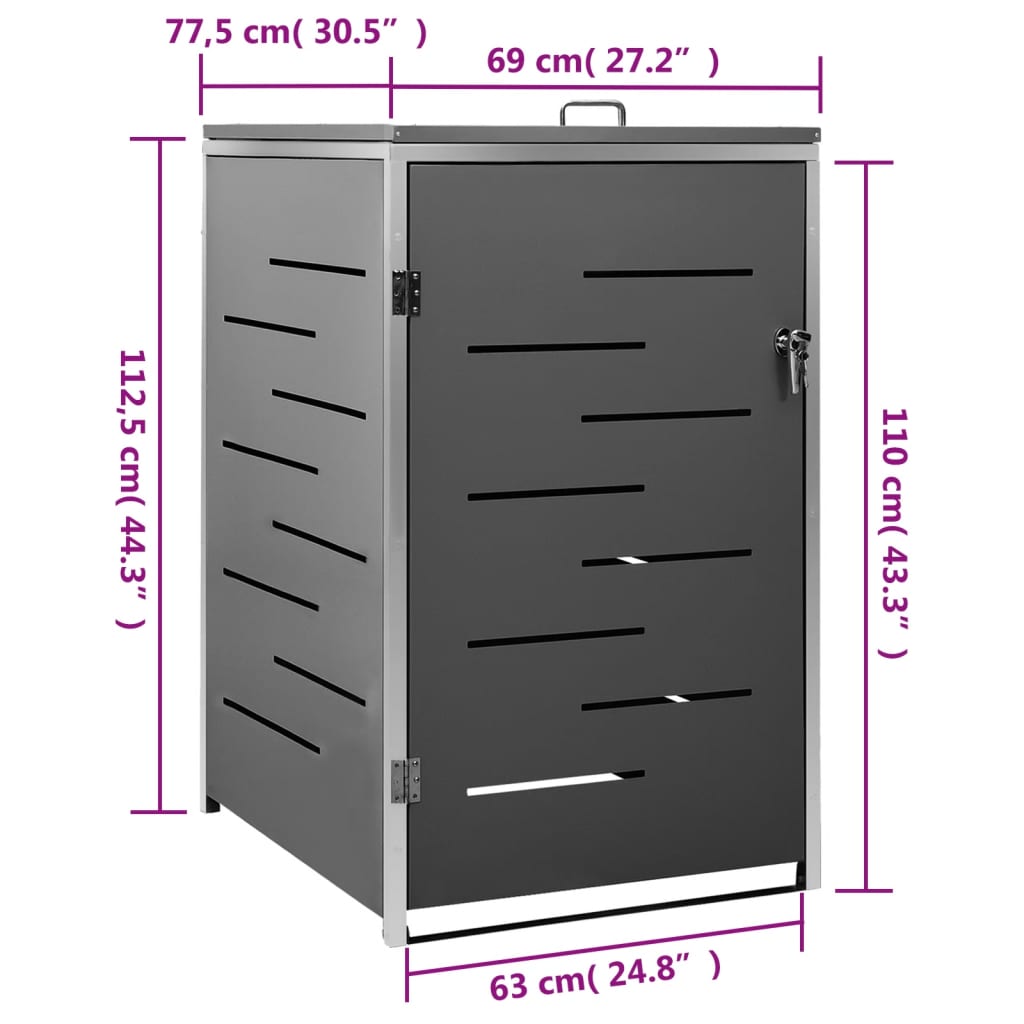 Waste bin storage unit for 1 bin 69x77.5x112.5 cm stainless steel