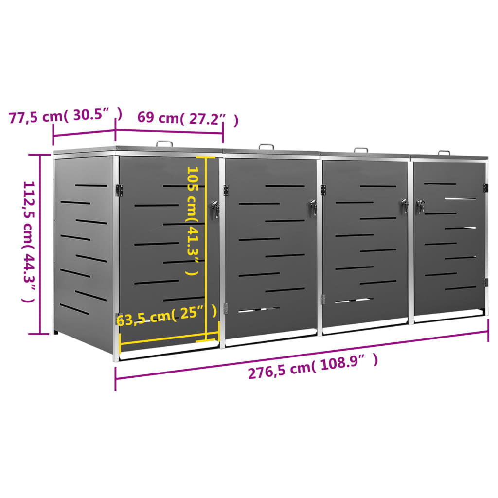 Mülltonnenbox für 4 Tonnen 276,5x77,5x115,5 cm Edelstahl