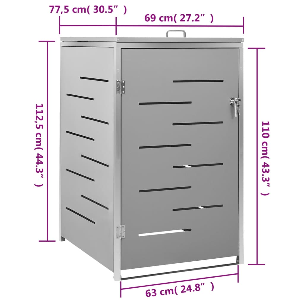 Waste bin storage unit for 1 bin 69x77.5x112.5 cm stainless steel