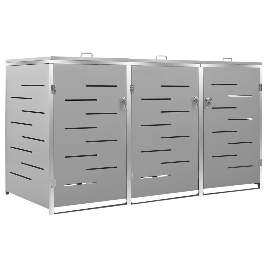 Cache-conteneurs poubelles pour 3 poubelles 207x77,5x115 cm acier inoxydable