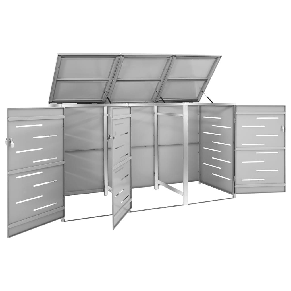 Cache-conteneurs poubelles pour 3 poubelles 207x77,5x115 cm acier inoxydable