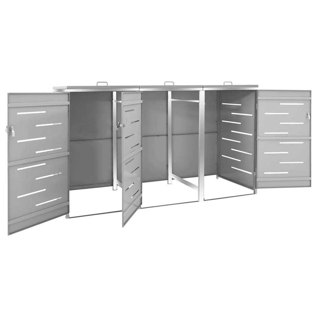 Cache-conteneurs poubelles pour 3 poubelles 207x77,5x115 cm acier inoxydable