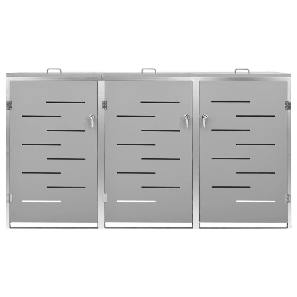 Cache-conteneurs poubelles pour 3 poubelles 207x77,5x115 cm acier inoxydable