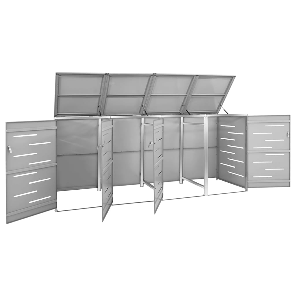 Abri de poubelles pour 4 conteneurs 276,5x77,5x115,5 cm en acier inoxydable