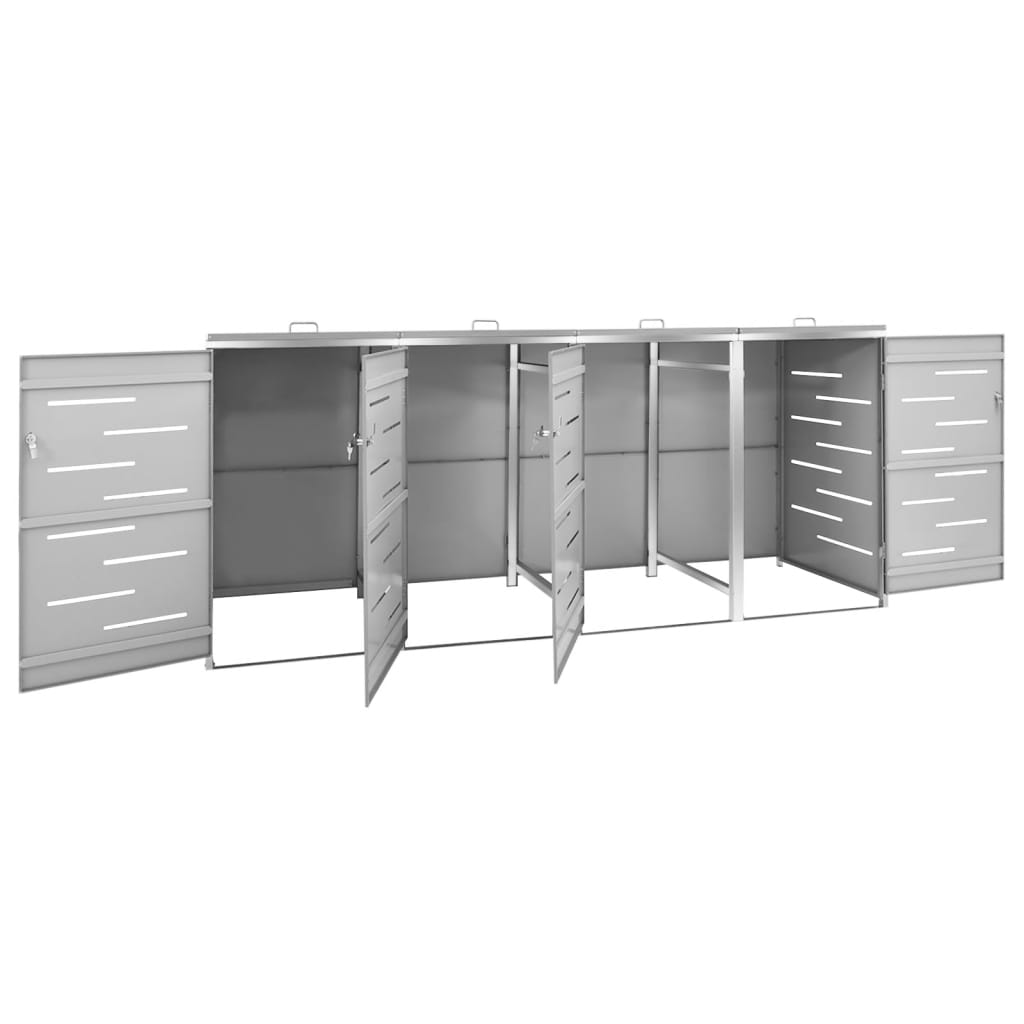 Abri de poubelles pour 4 conteneurs 276,5x77,5x115,5 cm en acier inoxydable