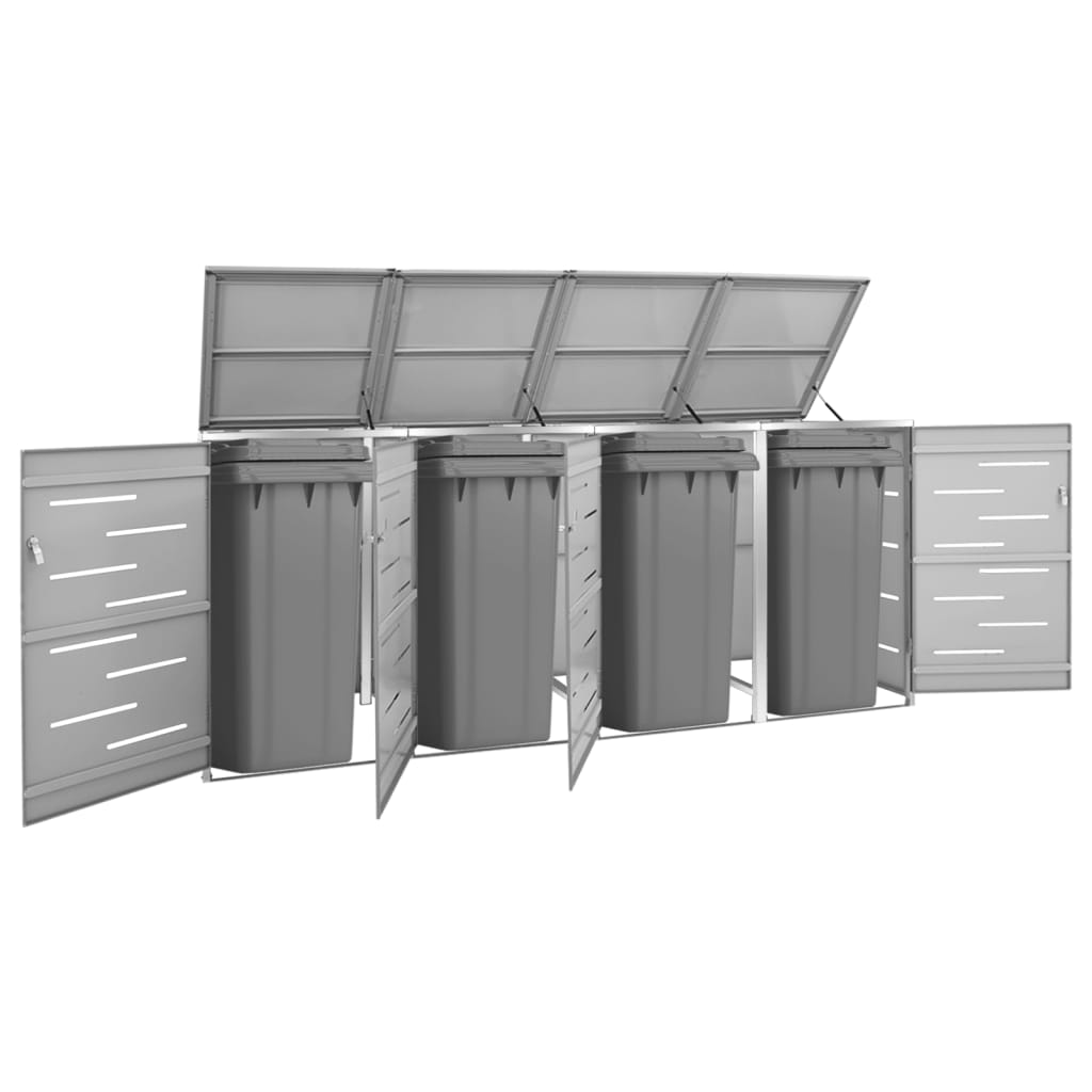Abri de poubelles pour 4 conteneurs 276,5x77,5x115,5 cm en acier inoxydable