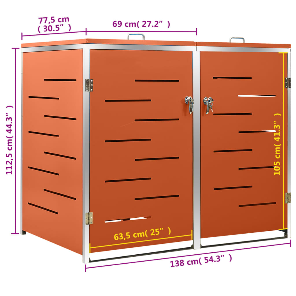 Waste Bin Enclosure for 2 Bins 138x77.5x112.5 cm Stainless Steel