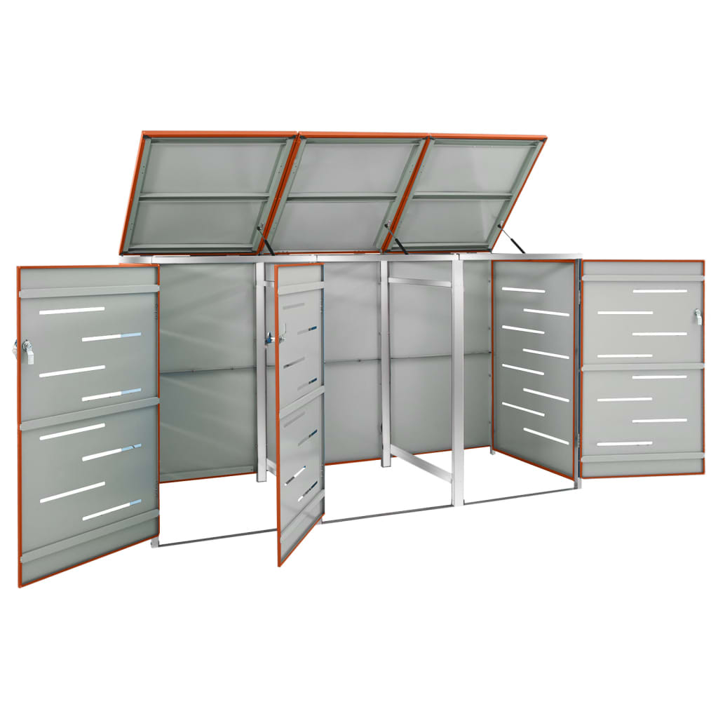 Garbage Can Enclosure for 3 Bins 207x77.5x112.5 cm Stainless Steel