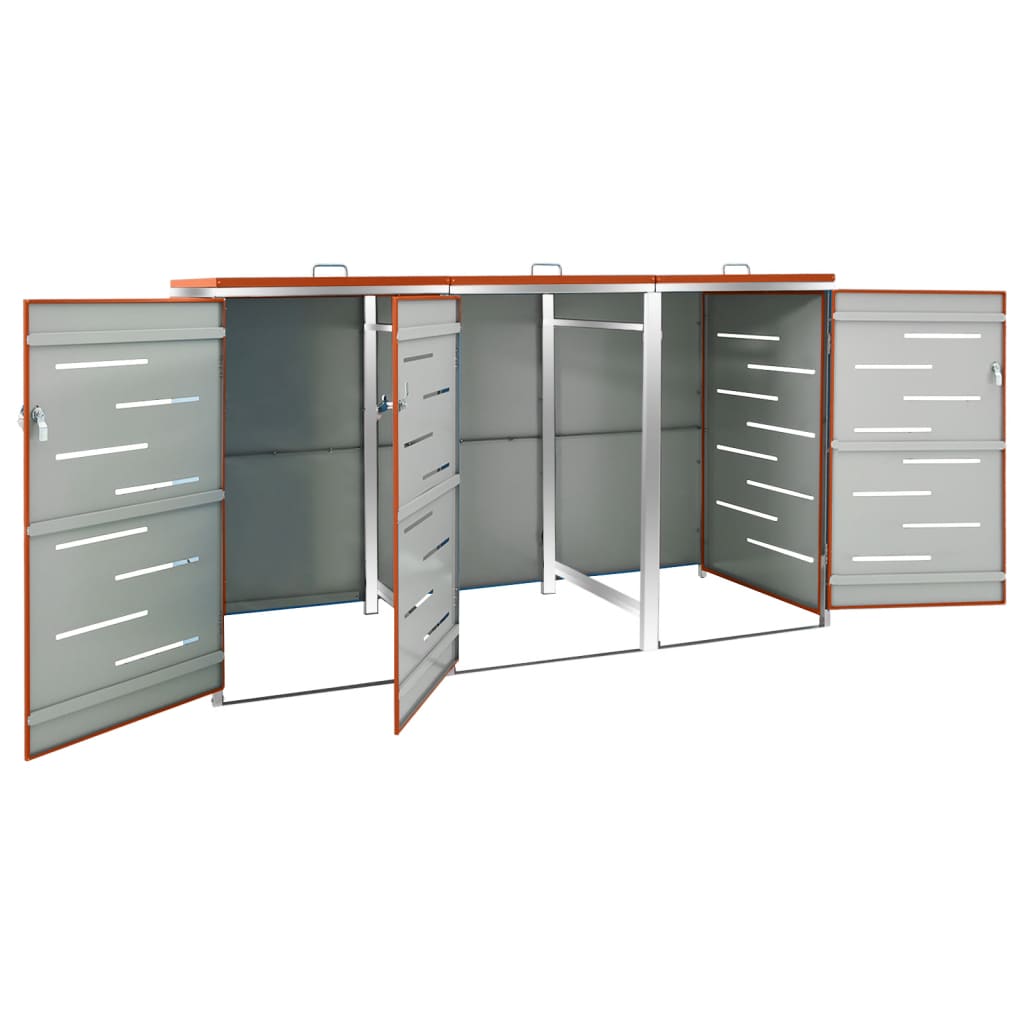Garbage Can Enclosure for 3 Bins 207x77.5x112.5 cm Stainless Steel