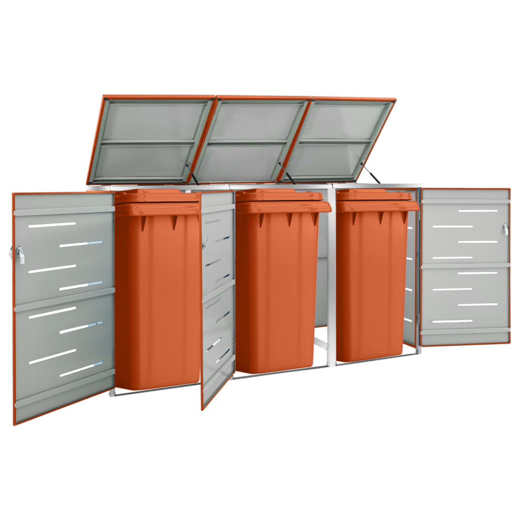 Garbage Can Enclosure for 3 Bins 207x77.5x112.5 cm Stainless Steel