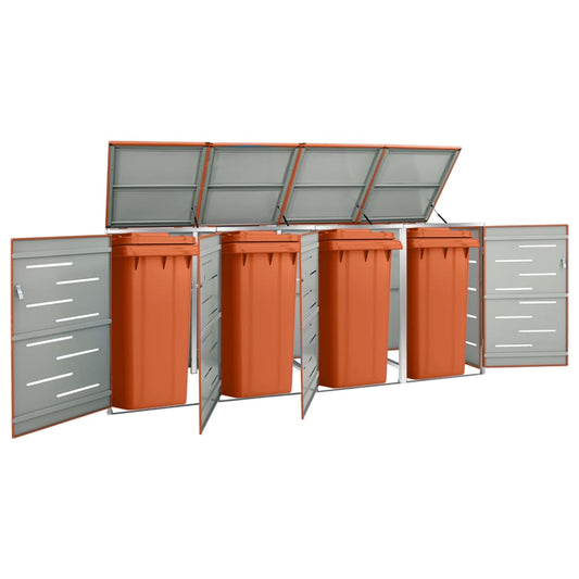 Waste bin shed for 4 bins 276.5x77.5x112.5 cm stainless steel