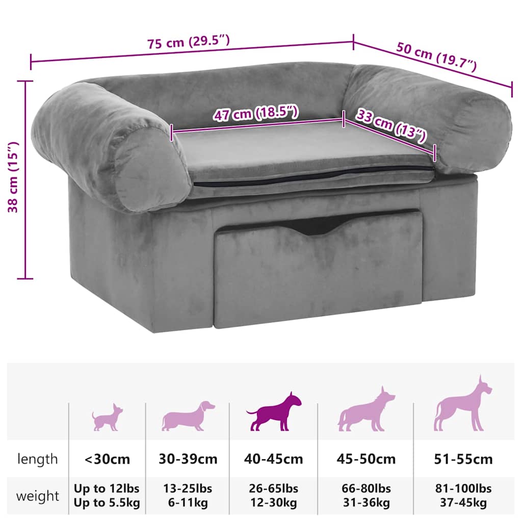 Hundesofa mit Schublade Grau 75x50x38 cm Plüsch