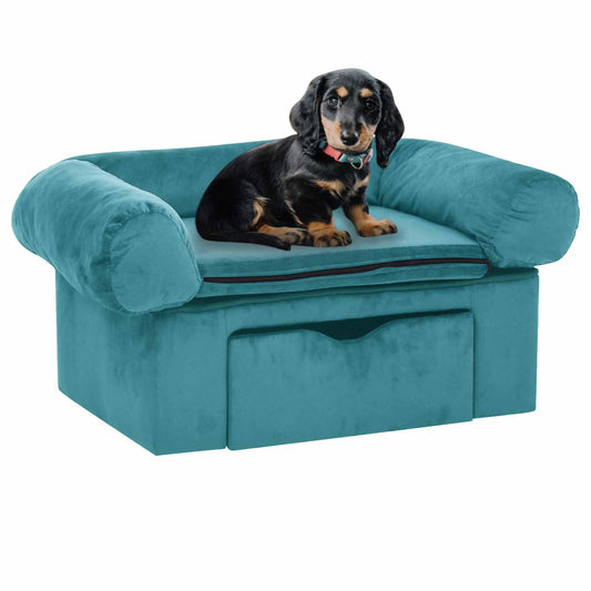 Hundesofa mit Speicher Türkis 75 x 50 x 38cm Plüsch
