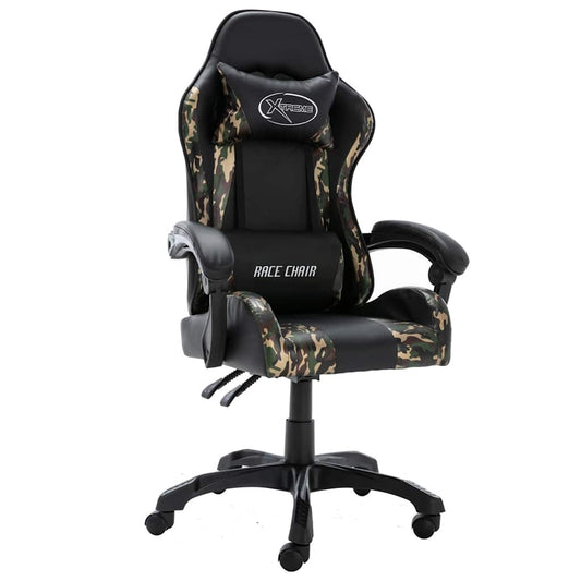 Fauteuil de jeu similicuir noir et camouflage
