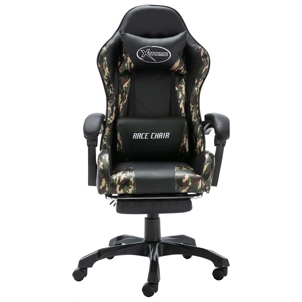Gaming Chair with Footrest Black and Camouflage Pattern Faux Leather