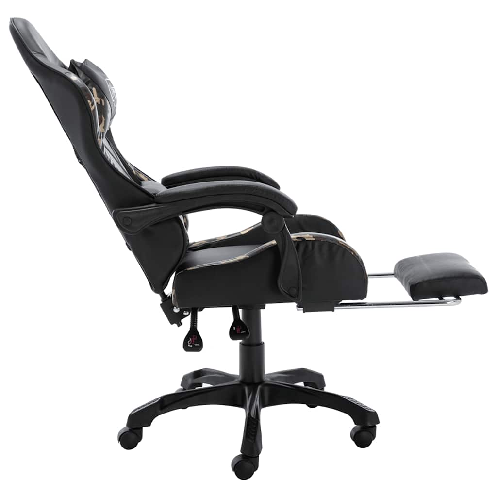 Gaming Chair with Footrest Black and Camouflage Pattern Faux Leather