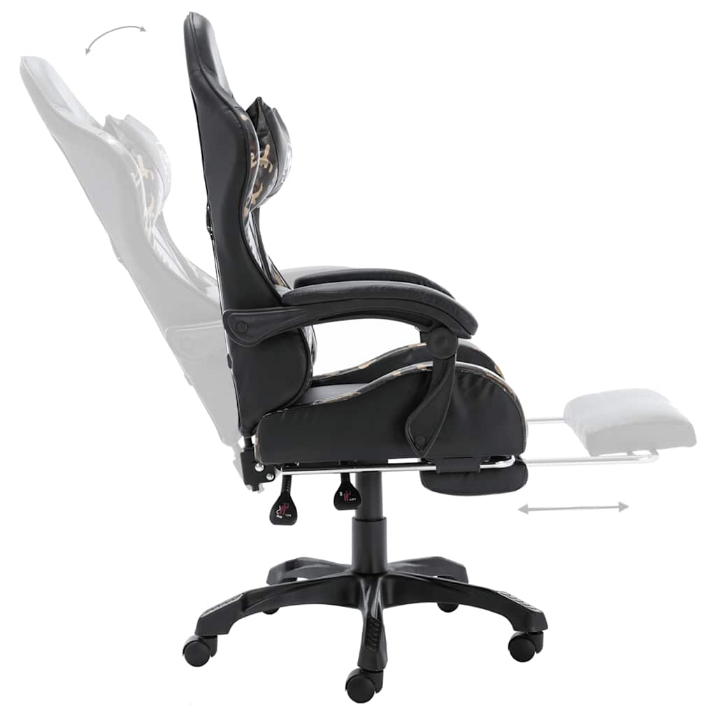 Gaming Chair with Footrest Black and Camouflage Pattern Faux Leather