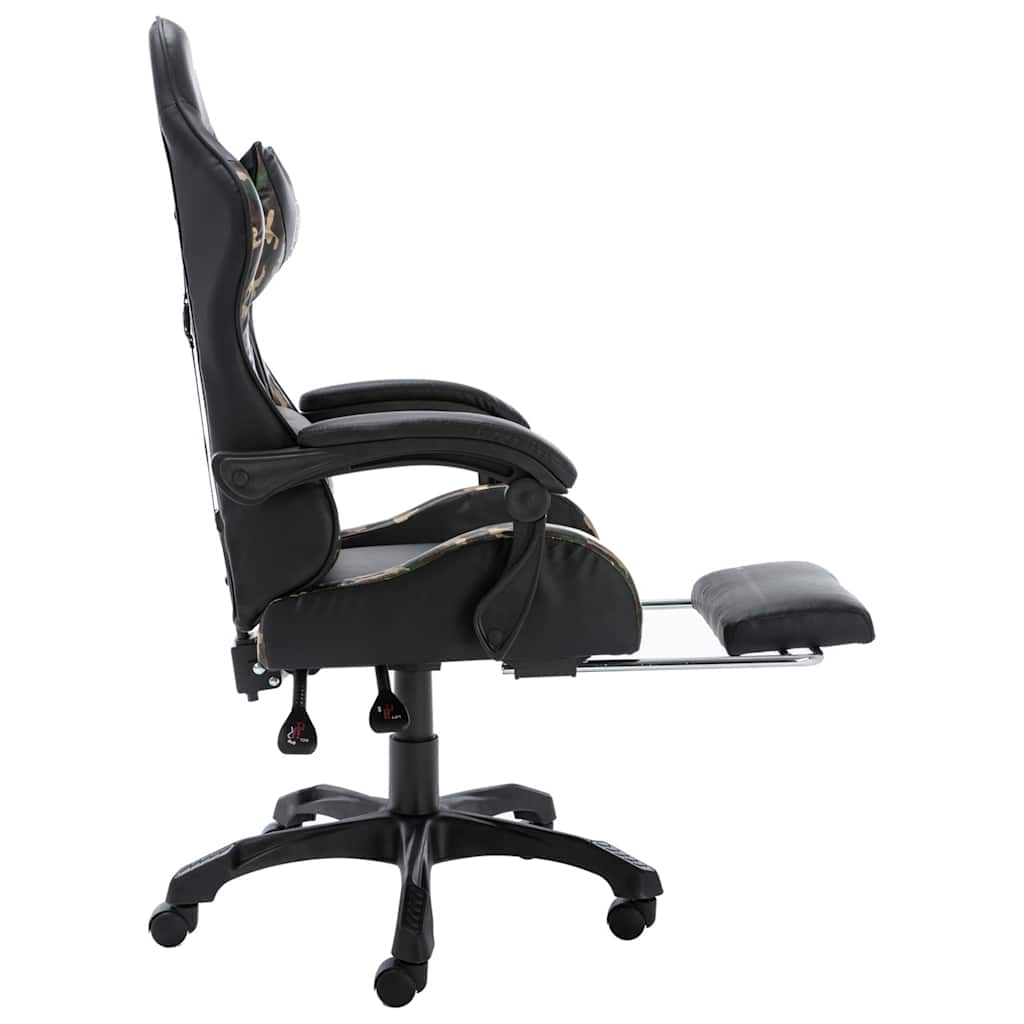 Gaming Chair with Footrest Black and Camouflage Pattern Faux Leather