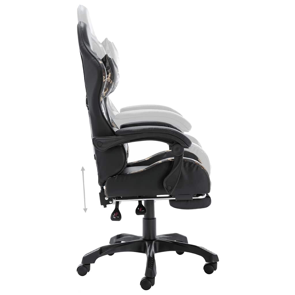 Gaming Chair with Footrest Black and Camouflage Pattern Faux Leather