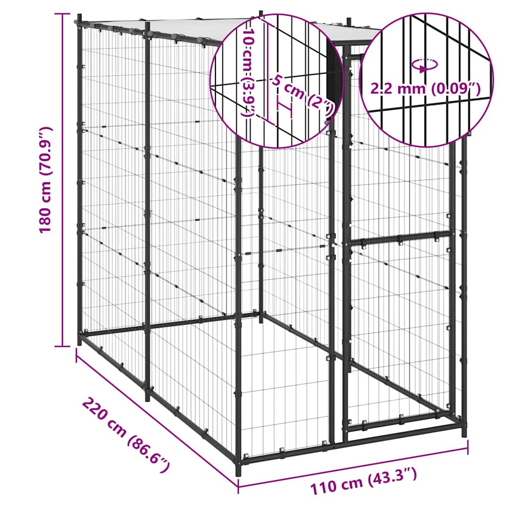 Outdoor-Hundezwinger Stahl mit Überdachung 110x220x180 cm