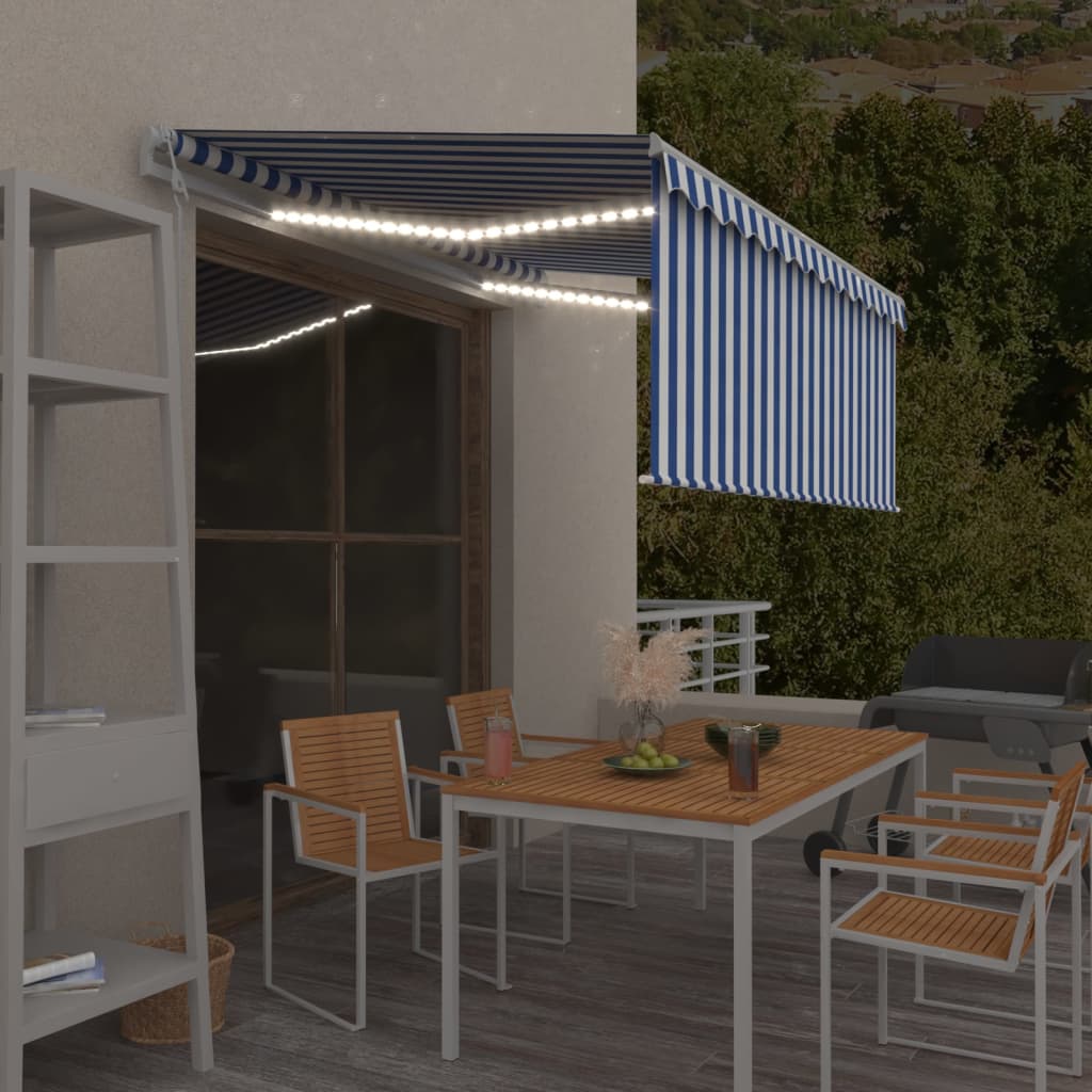 Markise Automatisch mit Rollo LED Windsensor 3x2,5 Blau & Weiß