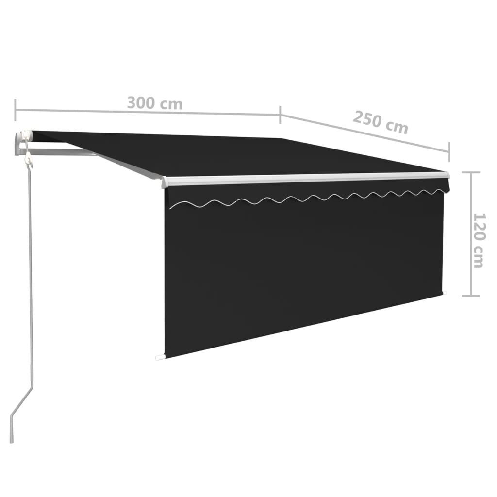 Markise Automatisch mit Rollo LED Windsensor 3x2,5 m Anthrazit