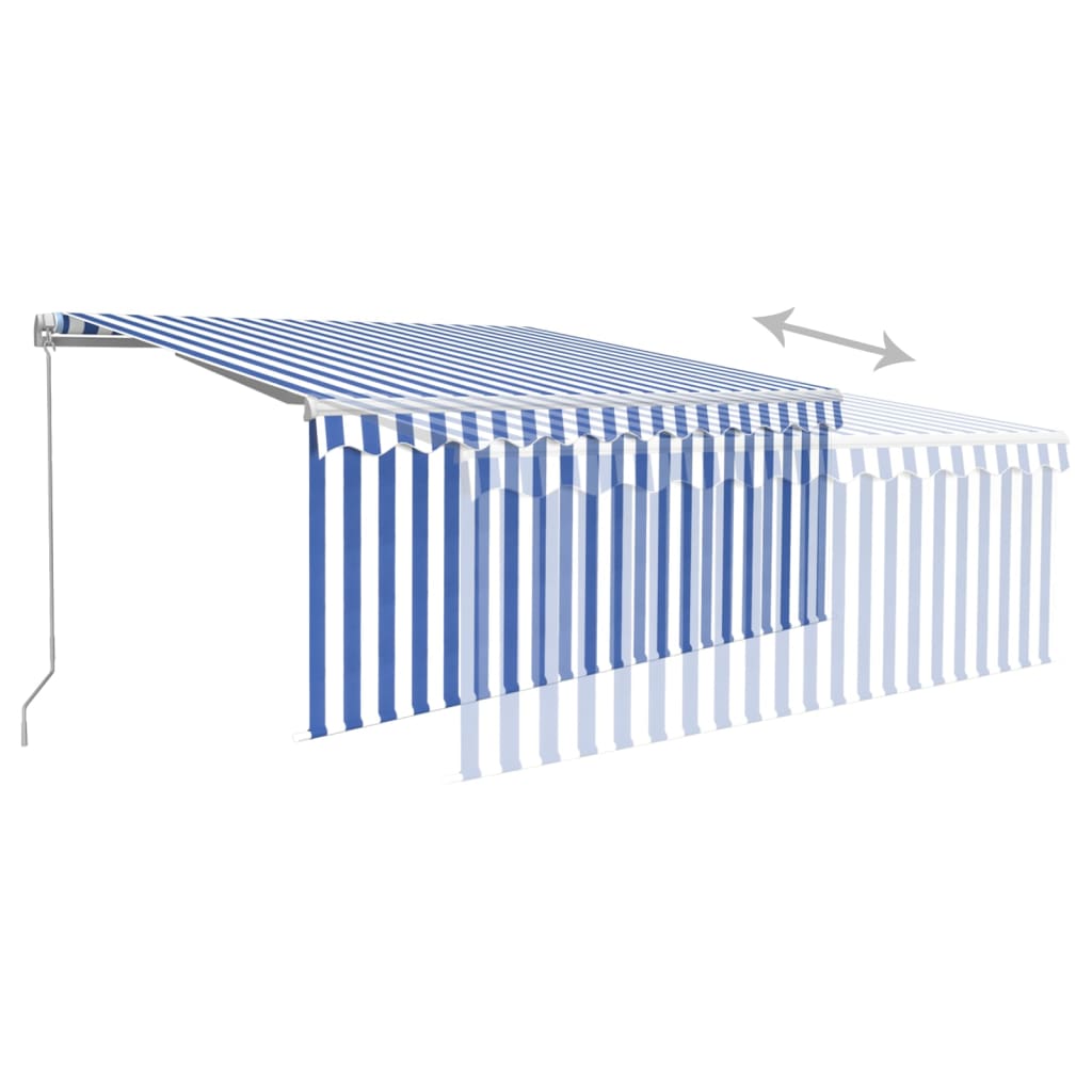 Markise Manuell Einziehbar mit Rollo LED 3,5x2,5m Blau Weiß