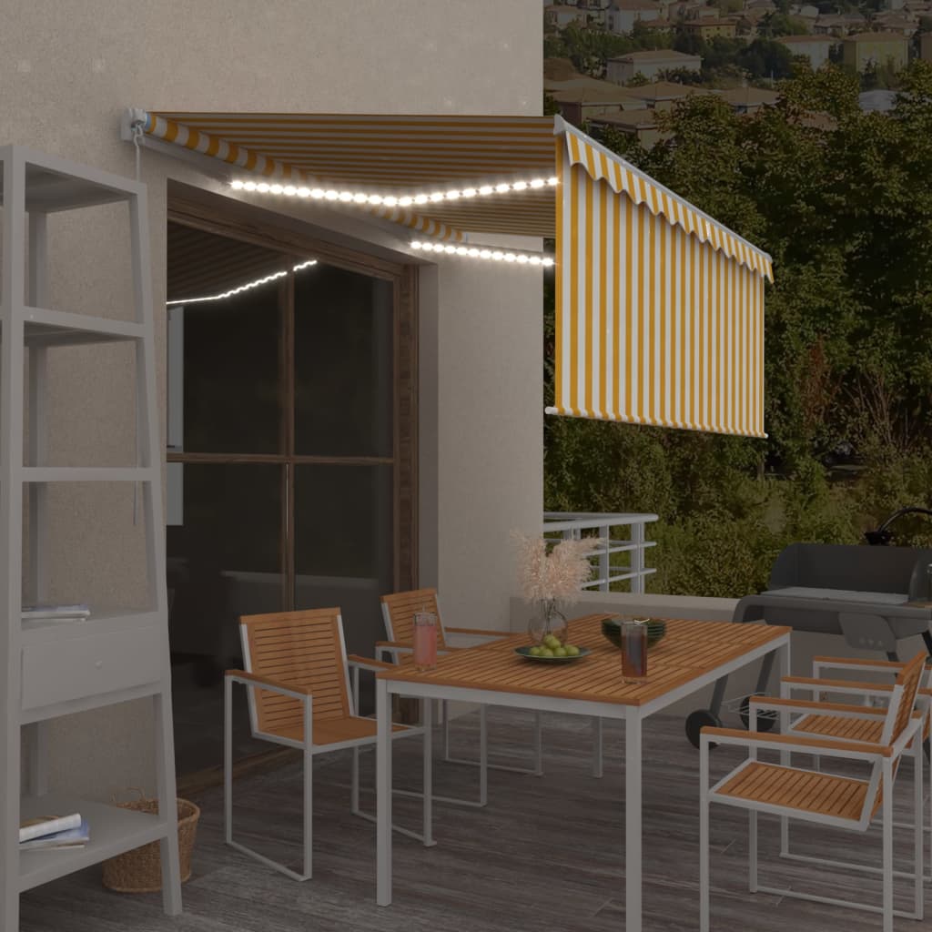 Markise Manuell Einziehbar mit Rollo & LED 3,5x2,5m Gelb & Weiß