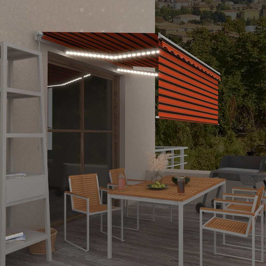 Markise Manuell Einziehbar mit Rollo LED 3,5x2,5 m Orange Braun