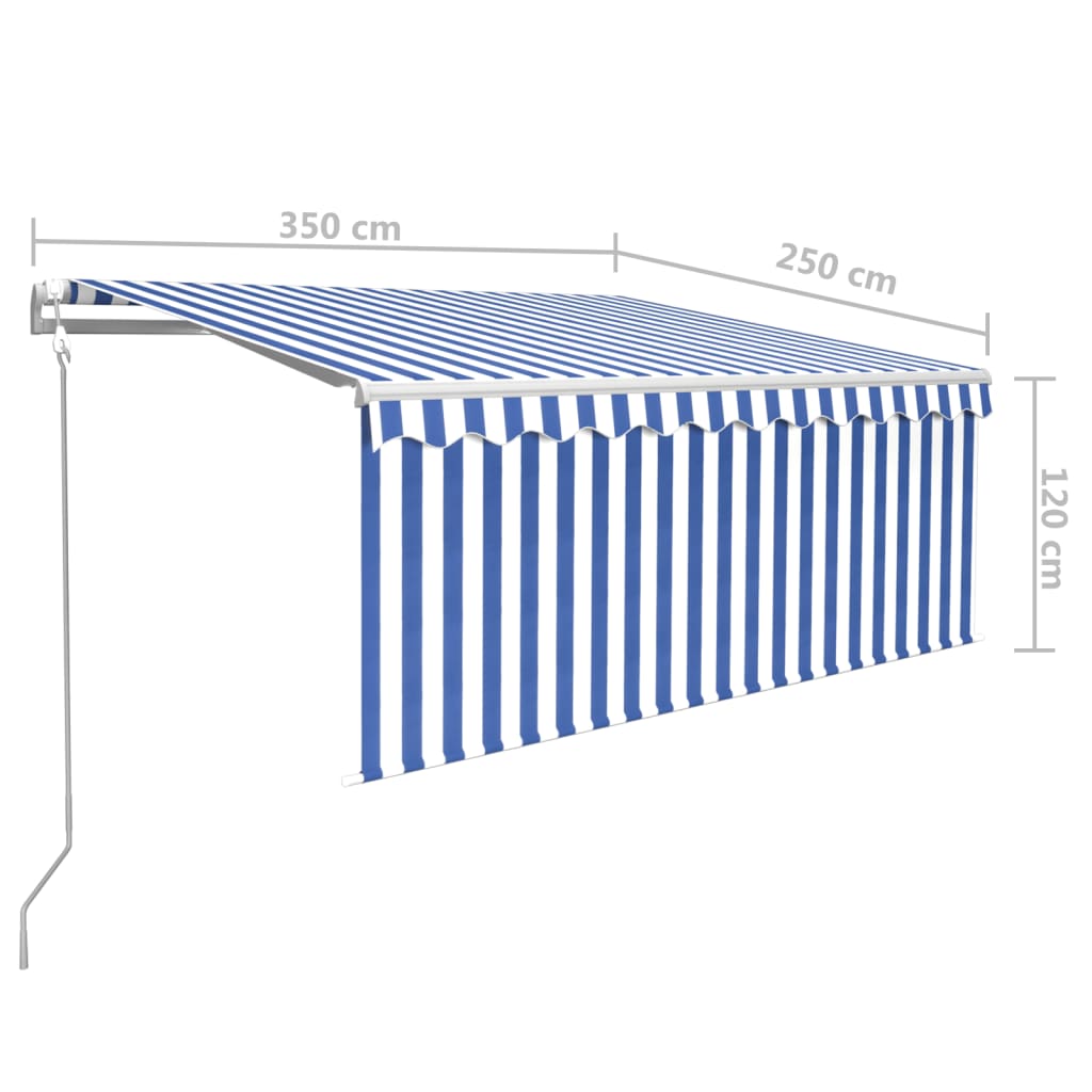 Markise Automatisch Einziehbar mit Volant 3,5x2,5 m Blau & Weiß
