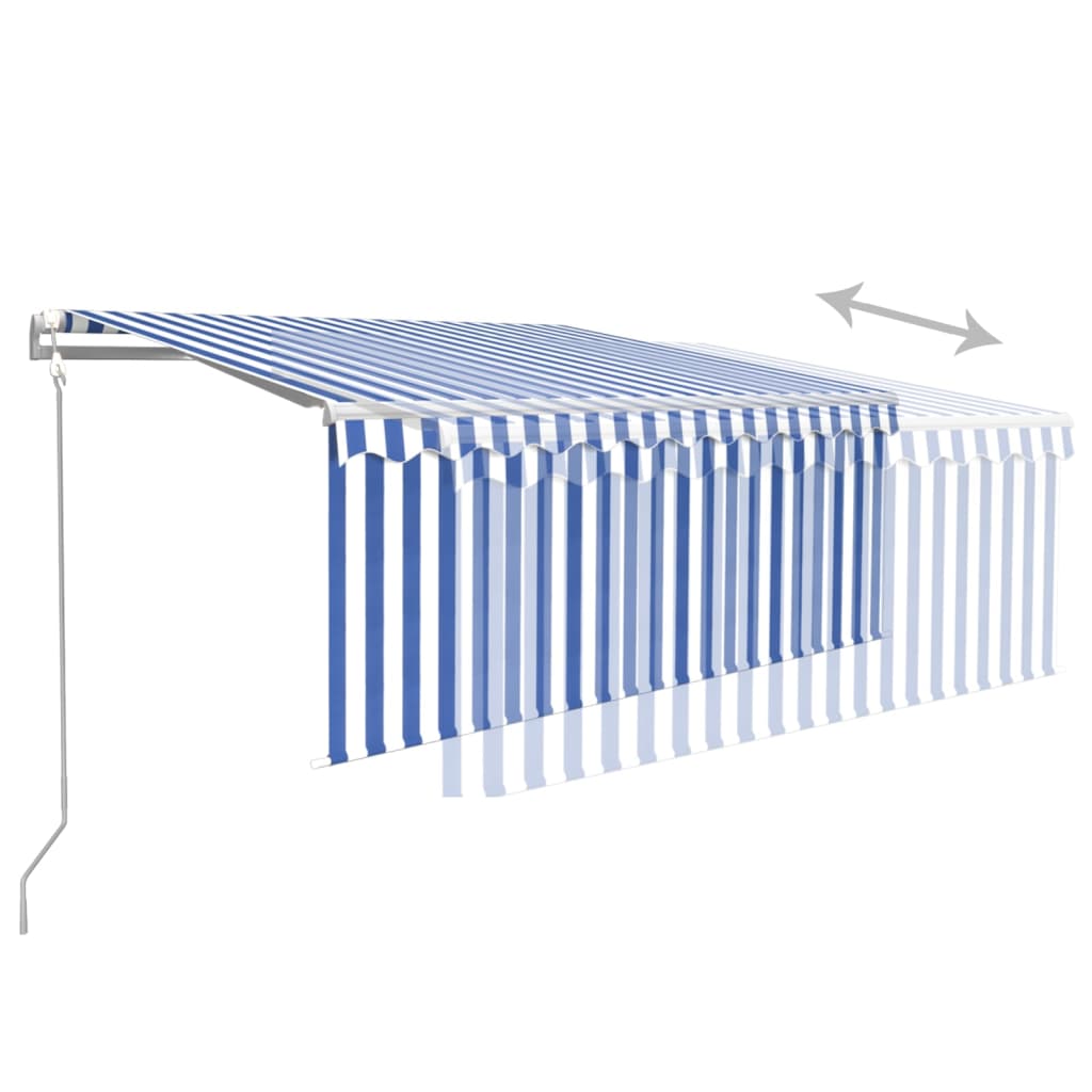 Markise Automatisch mit Rollo LED Windsensor 3,5x2,5m Blau Weiß