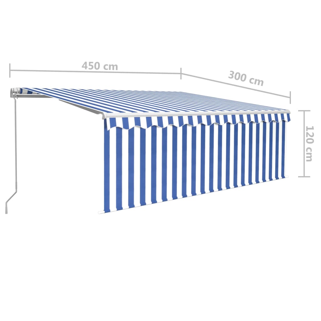Markise Manuell Einziehbar mit Rollo 4,5x3 m Blau & Weiß