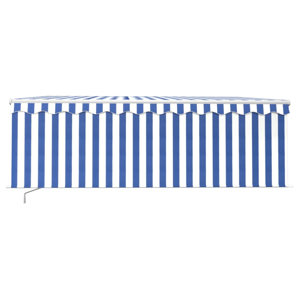 Markise Manuell Einziehbar mit Rollo & LED 4,5x3 m Blau & Weiß